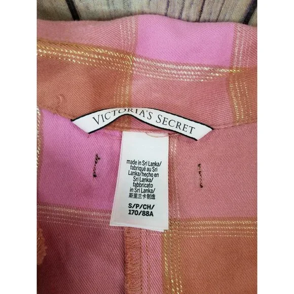 Victoria's Secret Women’s Long Sleeve Button-Up Pajama Romper S Pink Plaid B19 - Picture 4 of 9